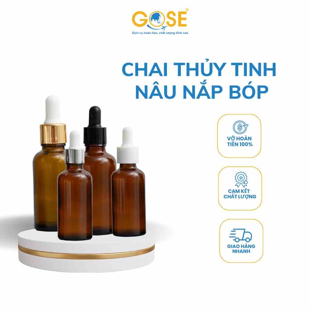 [Mã BMLTB35 giảm đến 35K đơn 99K] Lọ thủy tinh chiết tinh dầu bộ chiết mỹ phẩm GOSE thân nâu nắp bóp nhỏ giọt dễ sử dụng