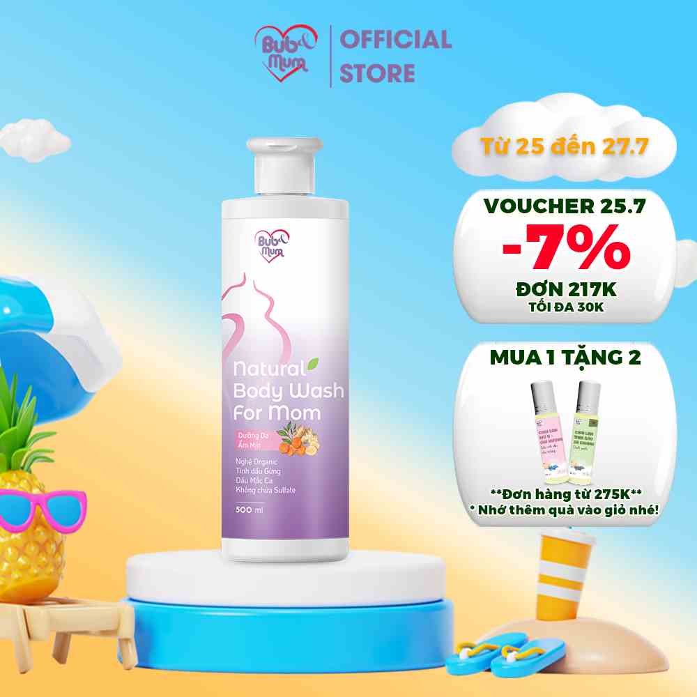 Sữa Tắm Thảo Mộc Gừng Nghệ Organic BuB&MuM 50g/500ml Làm Đều Màu Da, Giữ Ấm Cơ Thể Cho Bà Bầu Và Mẹ Sau Sinh