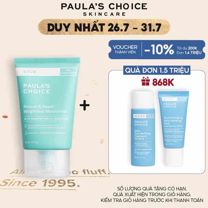 Kem dưỡng ẩm phục hồi cho da dầu nhạy cảm Paulas Choice Calm Rescue & Repair Weightless Moisturizer 60ml 9220