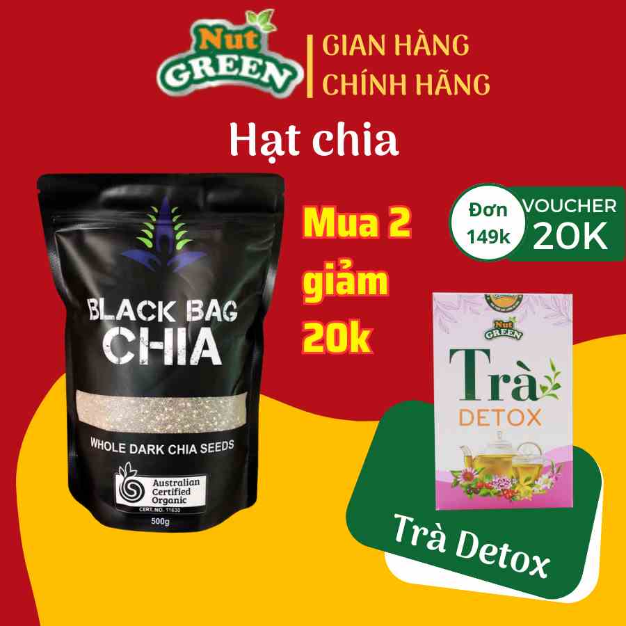 Hạt Chia Đen Úc Organic Nutgreen  Chứa Nhiều Omega 3 Và Dưỡng Chất Giúp Giảm Cân, Giải Độc Cơ Thể Date Mới