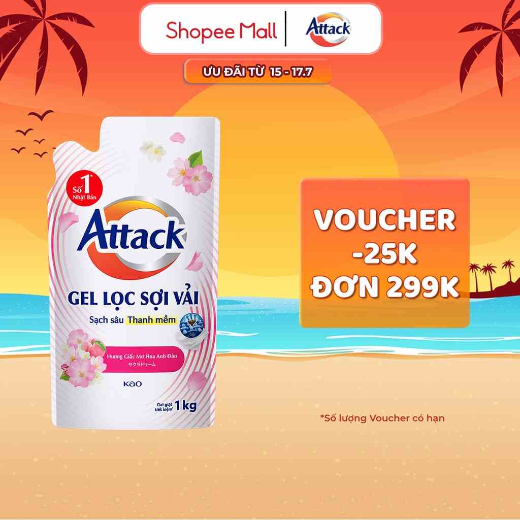 [GIẢM 50K ĐƠN 300K] Gel Giặt Attack Hương Giấc Mơ Hoa Anh Đào Túi 1Kg