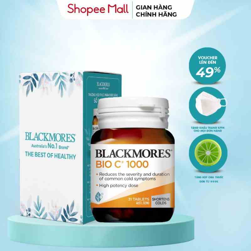 Viên uống bổ sung vitamin C Blackmores BioC 1000mg tăng cường sức đề kháng, sáng da 31 viên của Úc