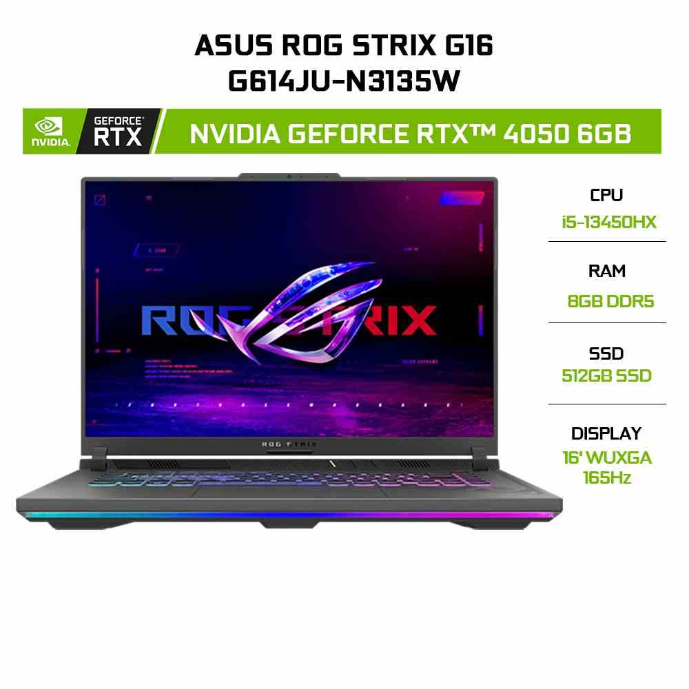 [Mã ELCL12 giảm 12% đơn 10TR] Laptop ASUS ROG Strix G16 G614JU-N3135W i5-13450HX 8G 512G RTX 4050 6G 16