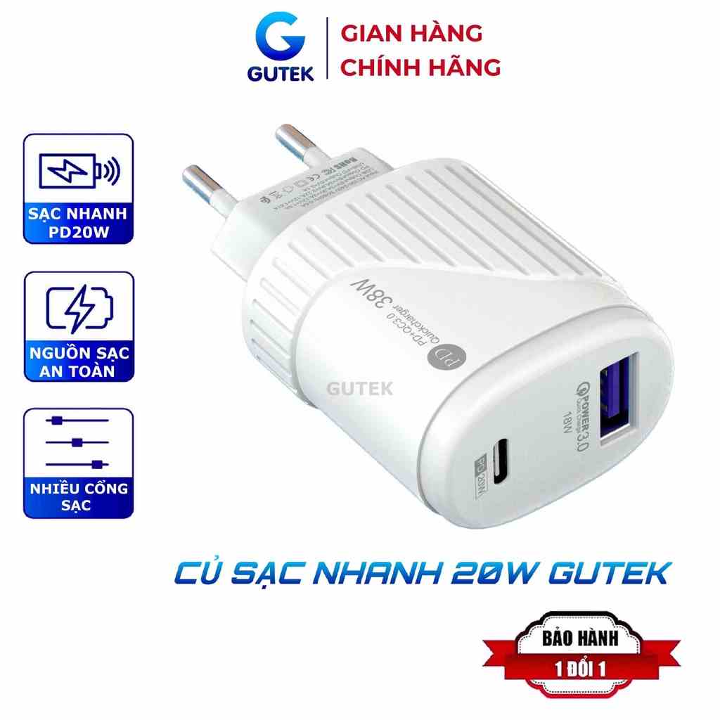 Củ sạc nhanh PD 20w Gutek LDO-BS1 2 cổng qc3.0 Type-C và USB