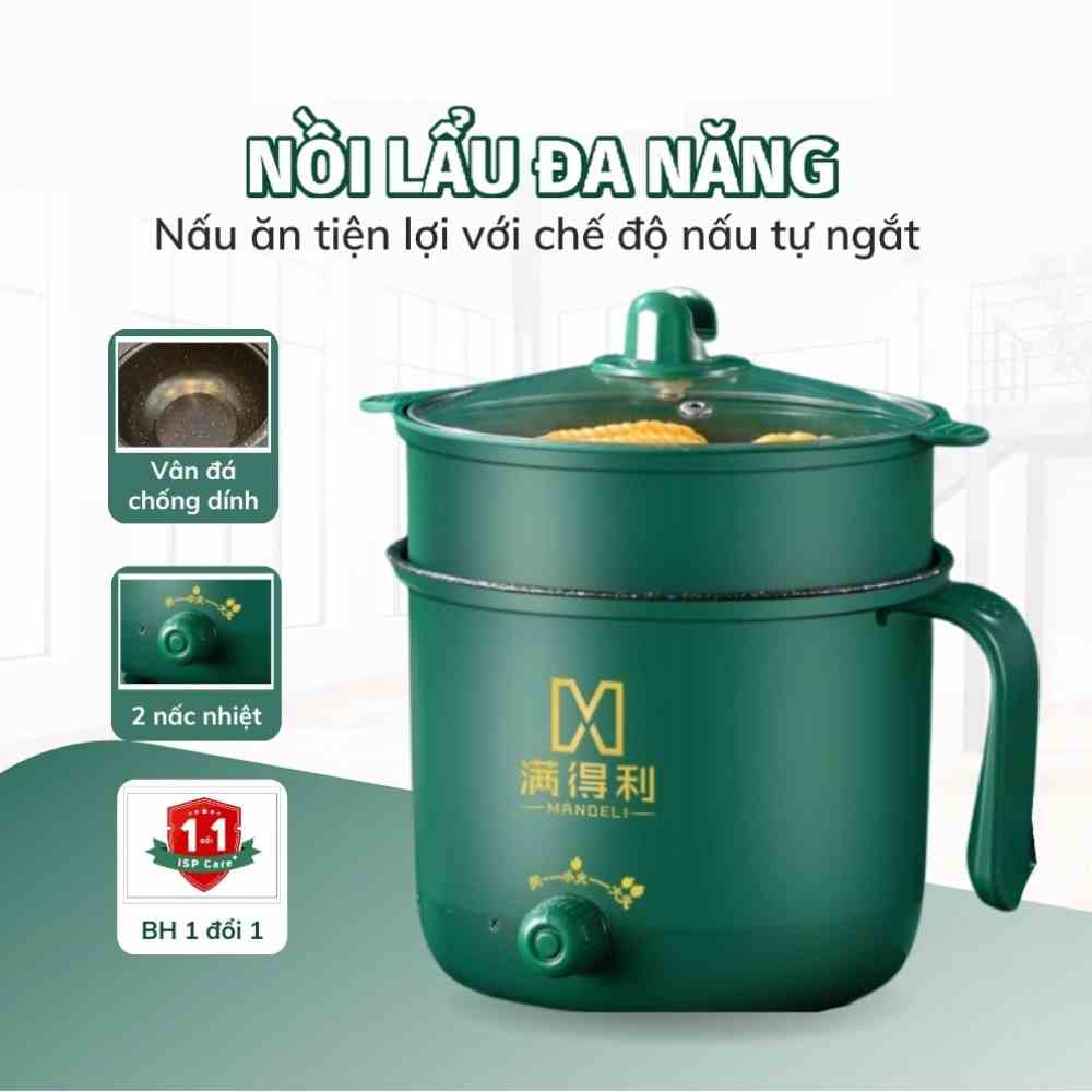 Nồi Lẩu Điện Mini, Nấu Mì 2 Tầng Kèm Giá Hấp Đa Năng Nướng, Luộc, Chiên Chống Dính Vấn Đá Tiện Lợi, Ca nấu mì mẫu mới