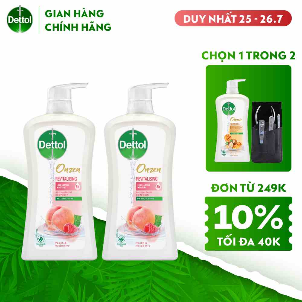 Combo 2 chai sữa tắm Dettol onzen dưỡng da đào & phúc bồn tử (950g/chai)