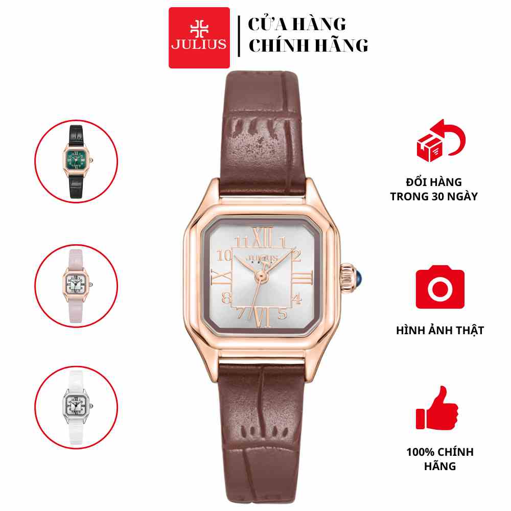 JULIUS - Đồng hồ nữ Julius Hàn Quốc JA-1380 dây da mặt vuông