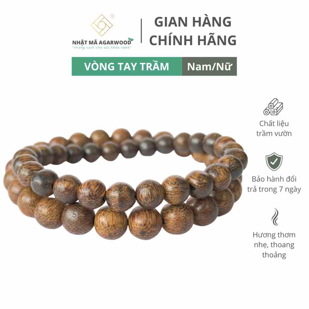 Vòng tay trầm hương đơn - Nhật Mã Agarwood - 6li,7li, trầm Dó vườn