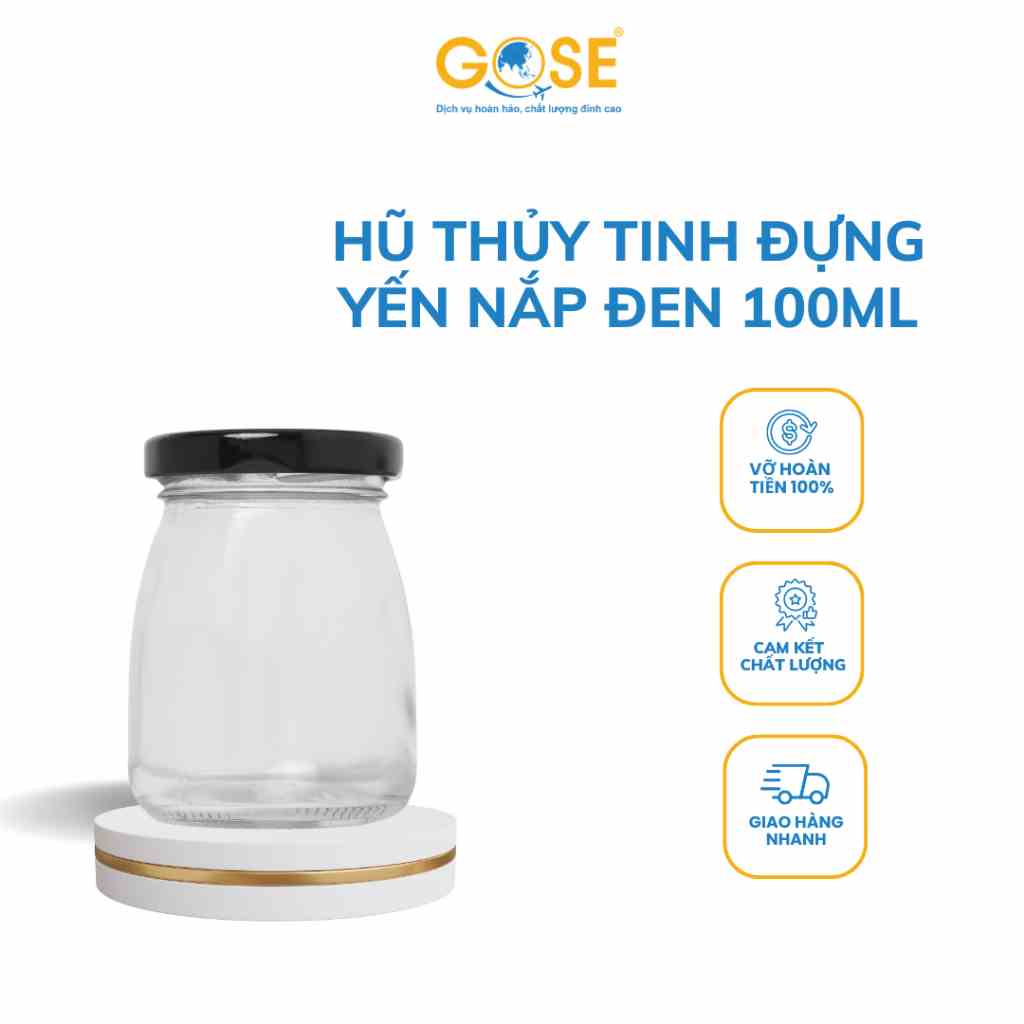 [Mã BMLTB35 giảm đến 35K đơn 99K] Hũ thủy tinh chưng yến tròn cong nắp thiếc GOSE 100ml làm sữa chua đựng yến đựng bột