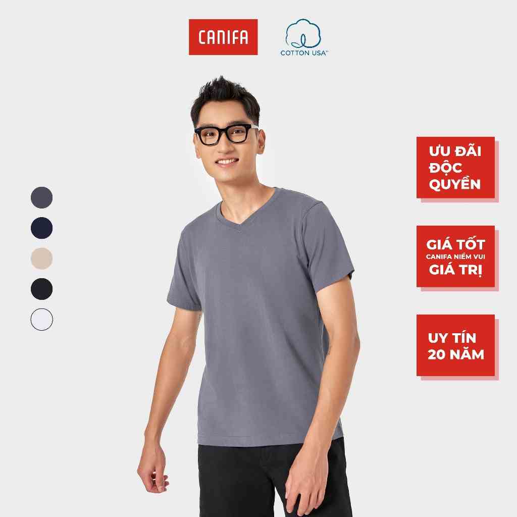 Áo phông nam CANIFA cổ tim chất liệu 100% cotton 8TS22A003