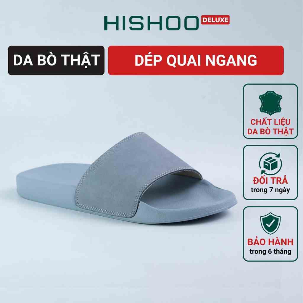 Dép quai ngang slipper xám nam, nữ  HISHOO siêu nhẹ da bò thật thời trang size 36 - 43 U111