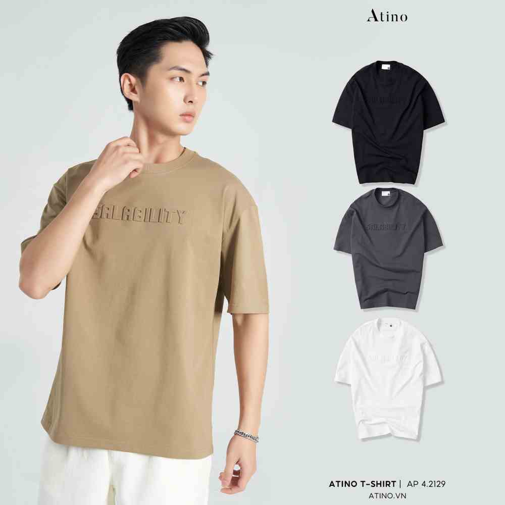 Áo Phông Nam Cộc Tay Cổ Tròn Đính Nổi Clmaigsdlo ATINO chất liệu 100% Cotton thoáng mát form Slim-Fit AP4.2129