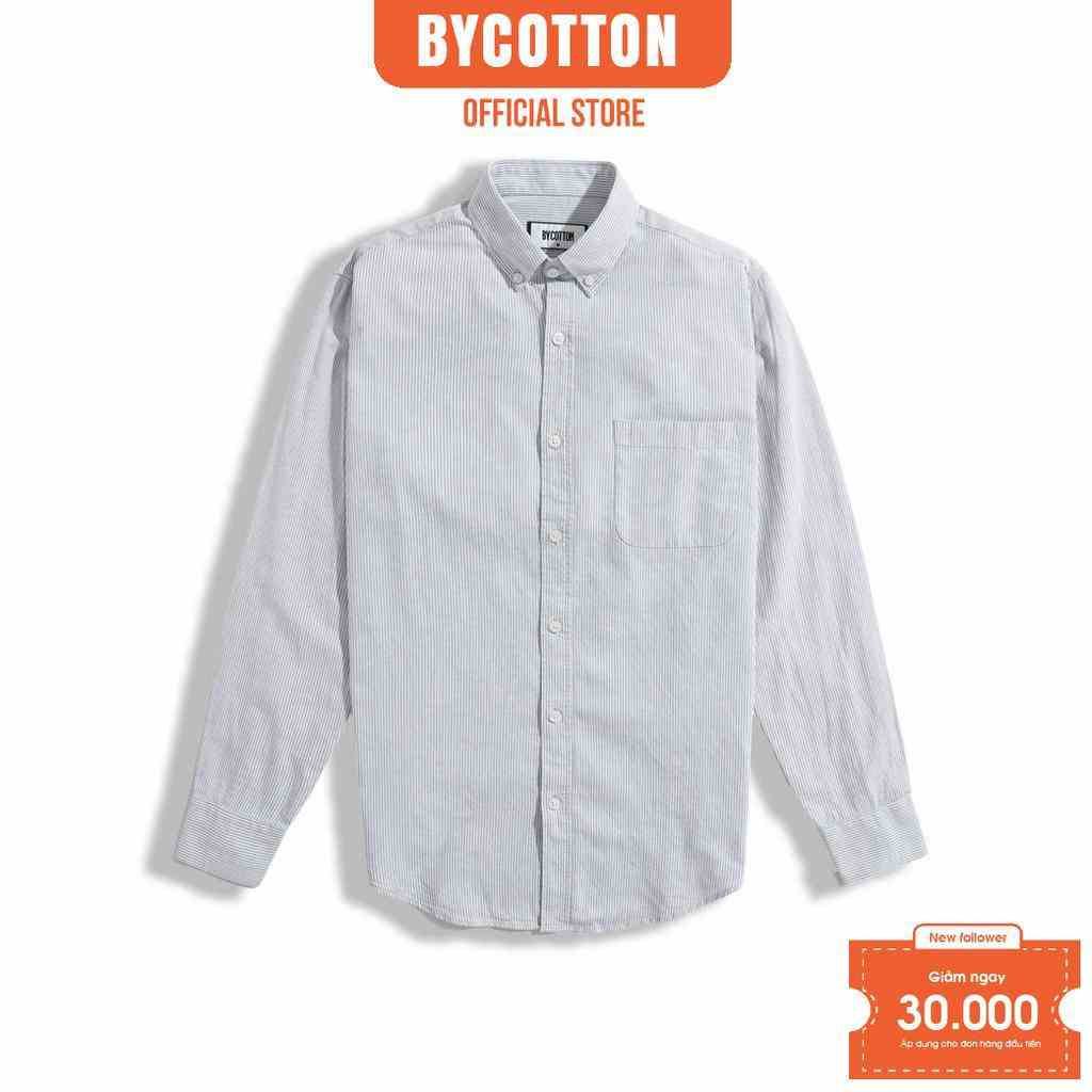 [Mã BYCO300T8 giảm 30% đơn 0K] Áo Sơ Mi Nam Dài Tay Phối Sọc BY COTTON Xám Nhạt Sọc 120223