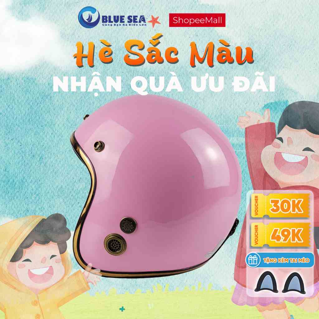 [Mã BMLTB200 giảm đến 100K đơn 499K] Mũ Bảo Hiểm 3/4 đầu Blue Sea A101 - Sơn Bóng - Lót tháo rời - Freesize - Hàng chính