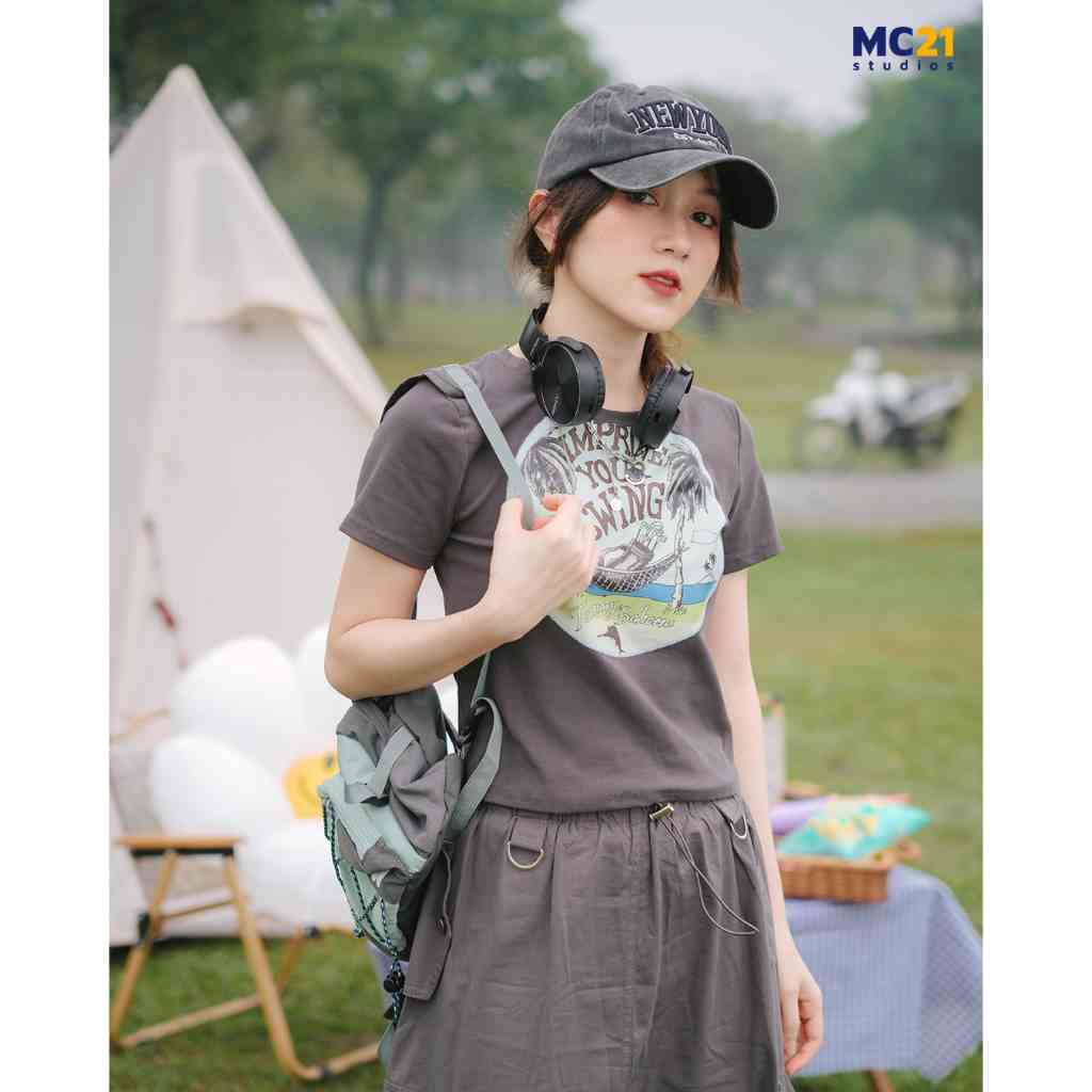 Áo croptop nữ tee form ôm MC21.STUDIOS ngắn tay phông cổ tròn pull Ulzzang Streetwear Hàn Quốc vải thun mềm mịn A3520