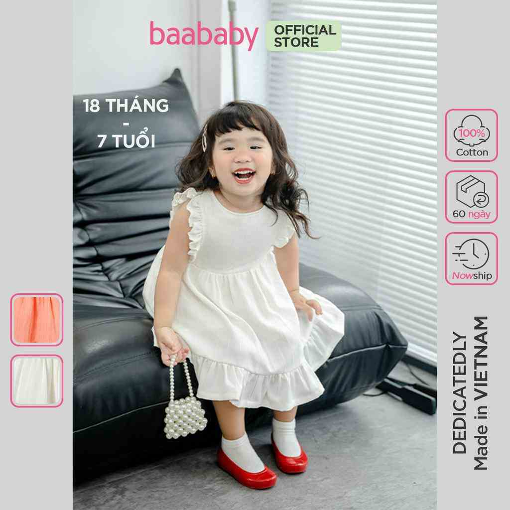 Đầm sát nách, váy kate bé gái cộc tay phối bèo nhún cho bé gái từ 1 tuổi - 7 tuổi BAA BABY - B-GT-AD55C-01