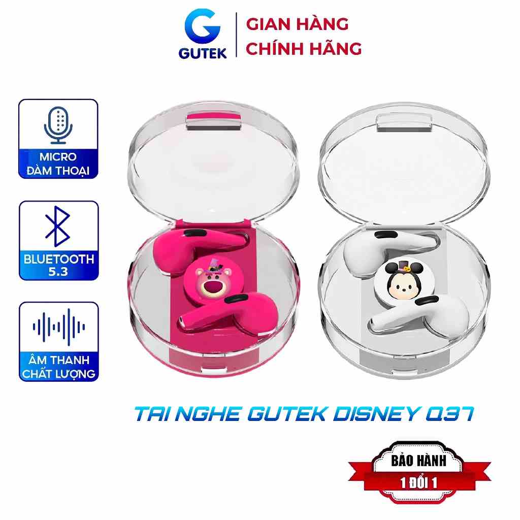 Tai nghe nhét tai không dây Gutek Disney Q37 bluetooth 5.3 nút cảm ứng tích hợp micro vỏ trong suốt