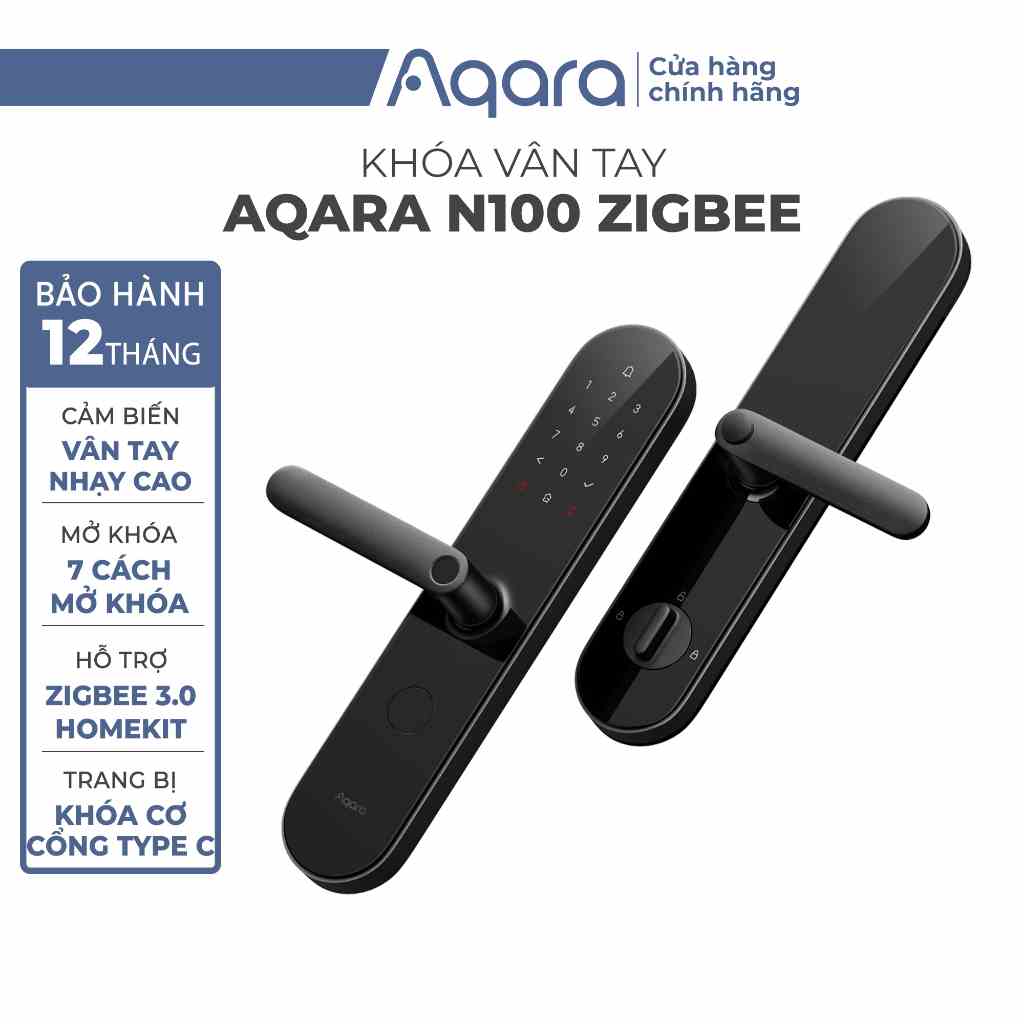 Khóa vân tay Aqara N100 Zigbee bản Quốc Tế ZNMS16LM - 7 cách Mở khóa, Tương thích HomeKit, Lõi bảo mật cao, BH 12 tháng