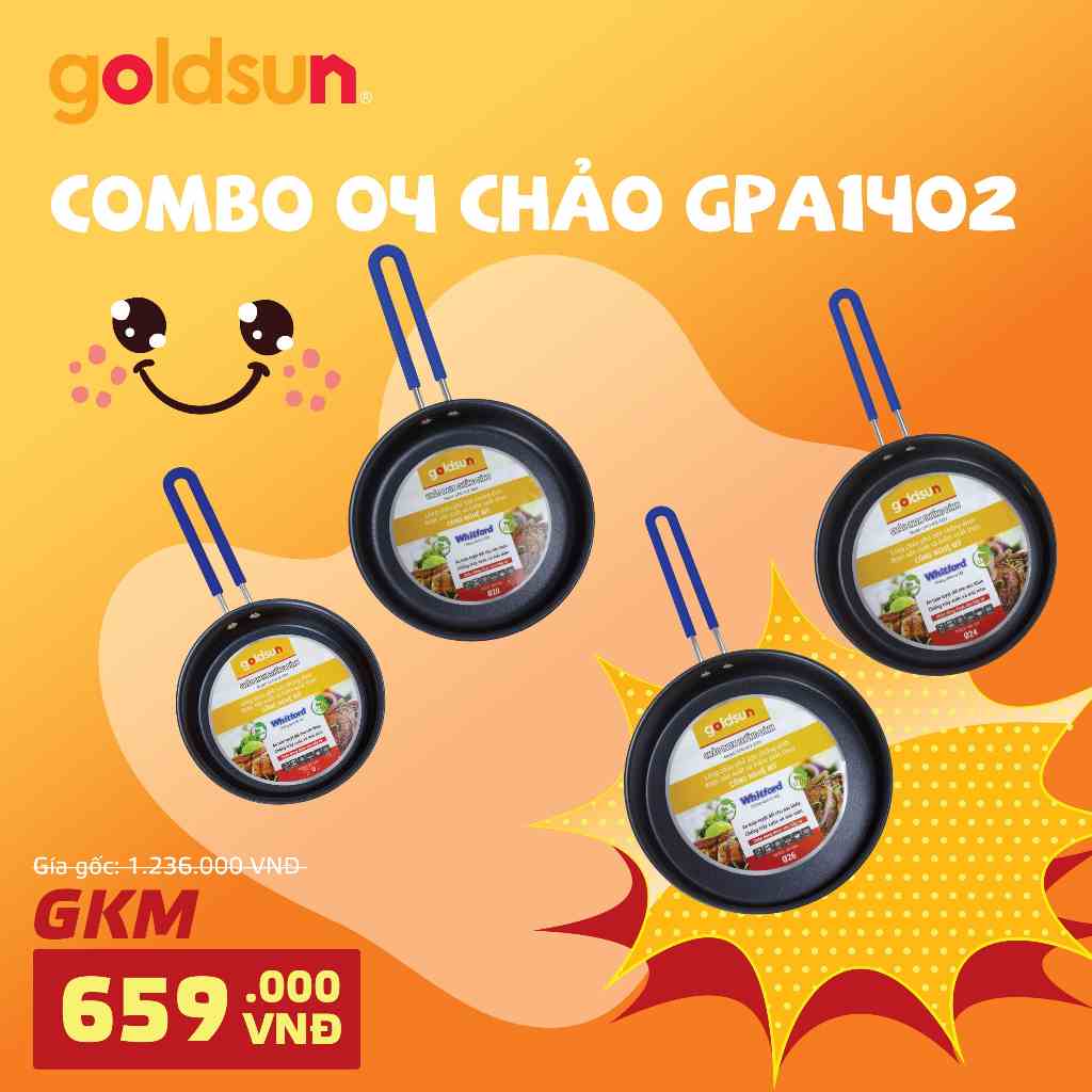 COMBO-002 Bộ 4 chảo inox Goldsun chống dính dùng được cho bếp từ GPA1402 (18-20-24-26)