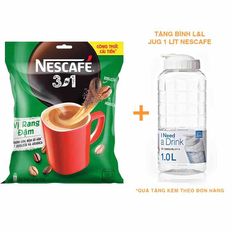 [Tặng bình Jug 1L] Cà phê hoà tan NESCAFÉ 3IN1 công thức cải tiến - vị Rang Đậm (46 gói x 17g)