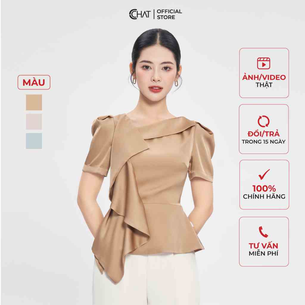 Áo Kiểu Nữ 𝐂𝐂𝐇𝐀𝐓 Dáng Peplum Bèo Đổ Chất Lụa Cao Cấp Mềm Mịn 53ANL2007PT