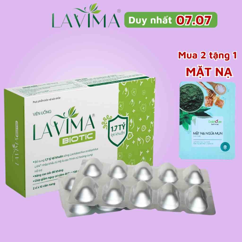 Viên Uống Phụ Khoa, Men Vi Sinh Vùng Kín LAVIMA BIOTIC - Giảm Khí Hư, Ngứa Rát, Ngăn Ngừa Tái Phát - Hộp 20 viên