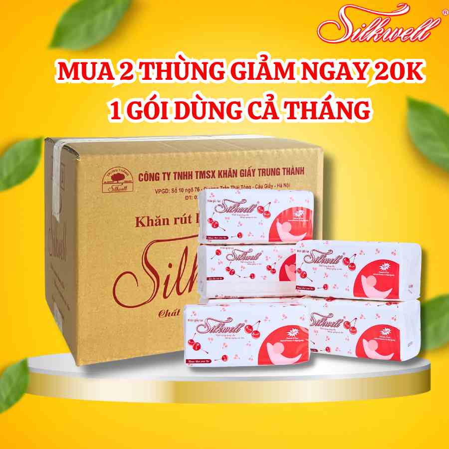 Thùng 9 gói giấy ăn Silkwell 280 tờ Cherry cao cấp chính hãng