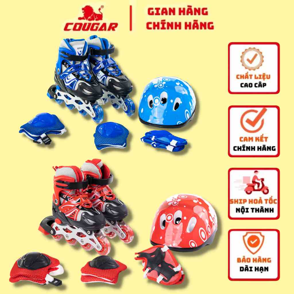 Combo Giày Patin Trẻ Em Và Bộ Phụ Kiện Cougar- Lianzhi 8806 Cao Cấp, kèm bảo hộ tay chân