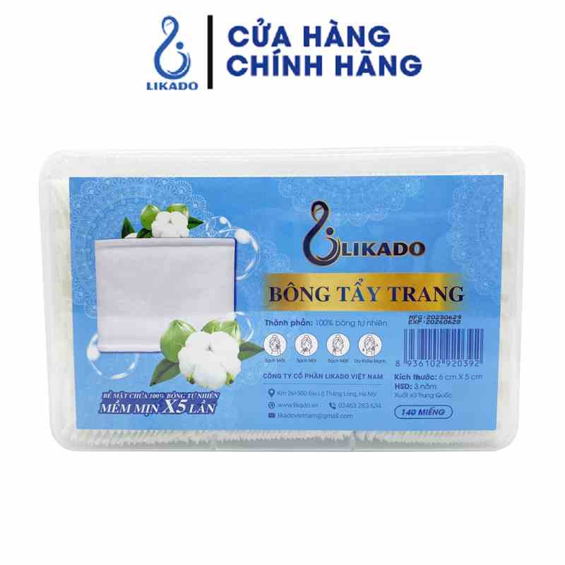 Bông tẩy trang Likado hộp 140 miếng 100% bông tự nhiên