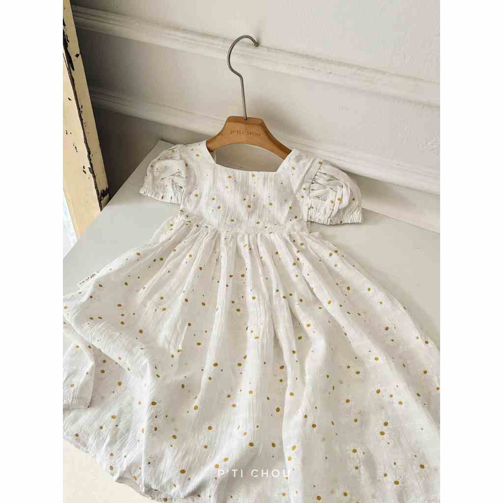 Daisy dress Váy bé gái hở lưng buộc nơ hoạ tiết hoa cúc thiết kế Pti chou cho bé 10kg đến 23kg