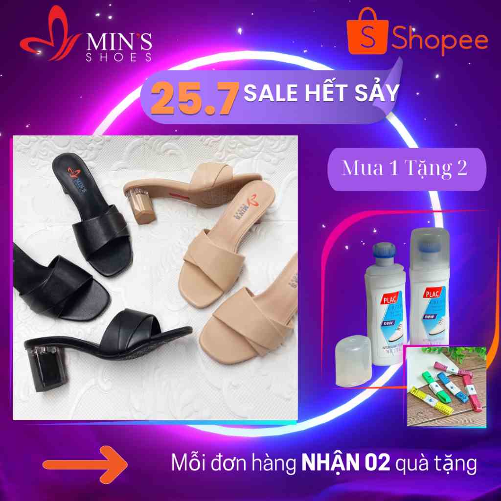 (MUA 1 TẶNG 2 - DUY NHẤT 25-27/07) Mins Shoes - Guốc Sandal Quai Da Cao Cấp Dáng 7p S534