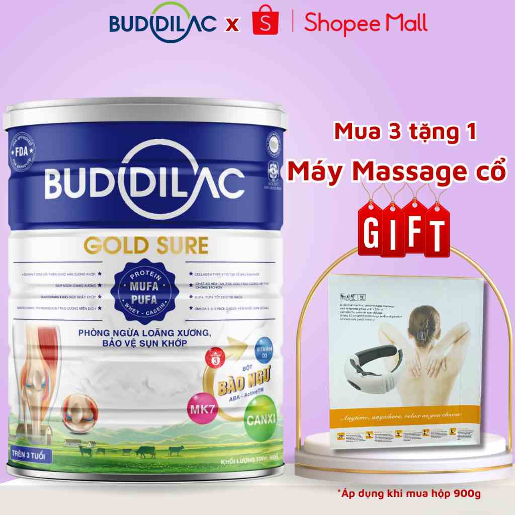 Sữa Bột BUDDILAC Gold Sure Phòng Ngừa Loãng Xương Tăng Cường Miễn Dịch Cho Người Lớn Hộp 900g