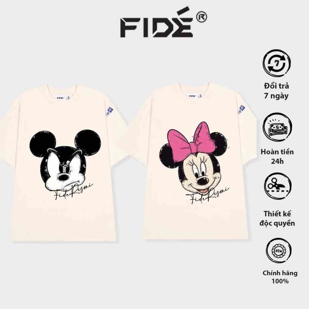 Áo thun FIDE phông trơn nam nữ cổ tròn MICKEY LOVE MINNIE