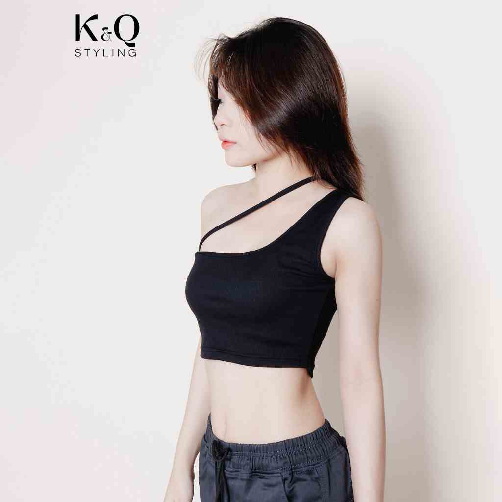 Áo thun croptop 1 dây xéo KQSTYLING dáng ôm body thun cotton cao cấp freesize