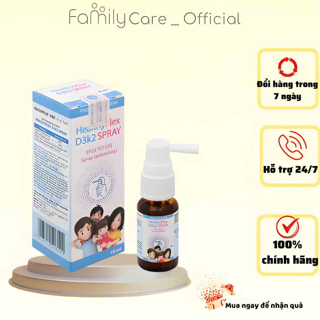 Healthyplex D3K2 Spray - D3 K2 dạng xịt cho bé giúp tăng chiều cao, xương răng chắc khỏe