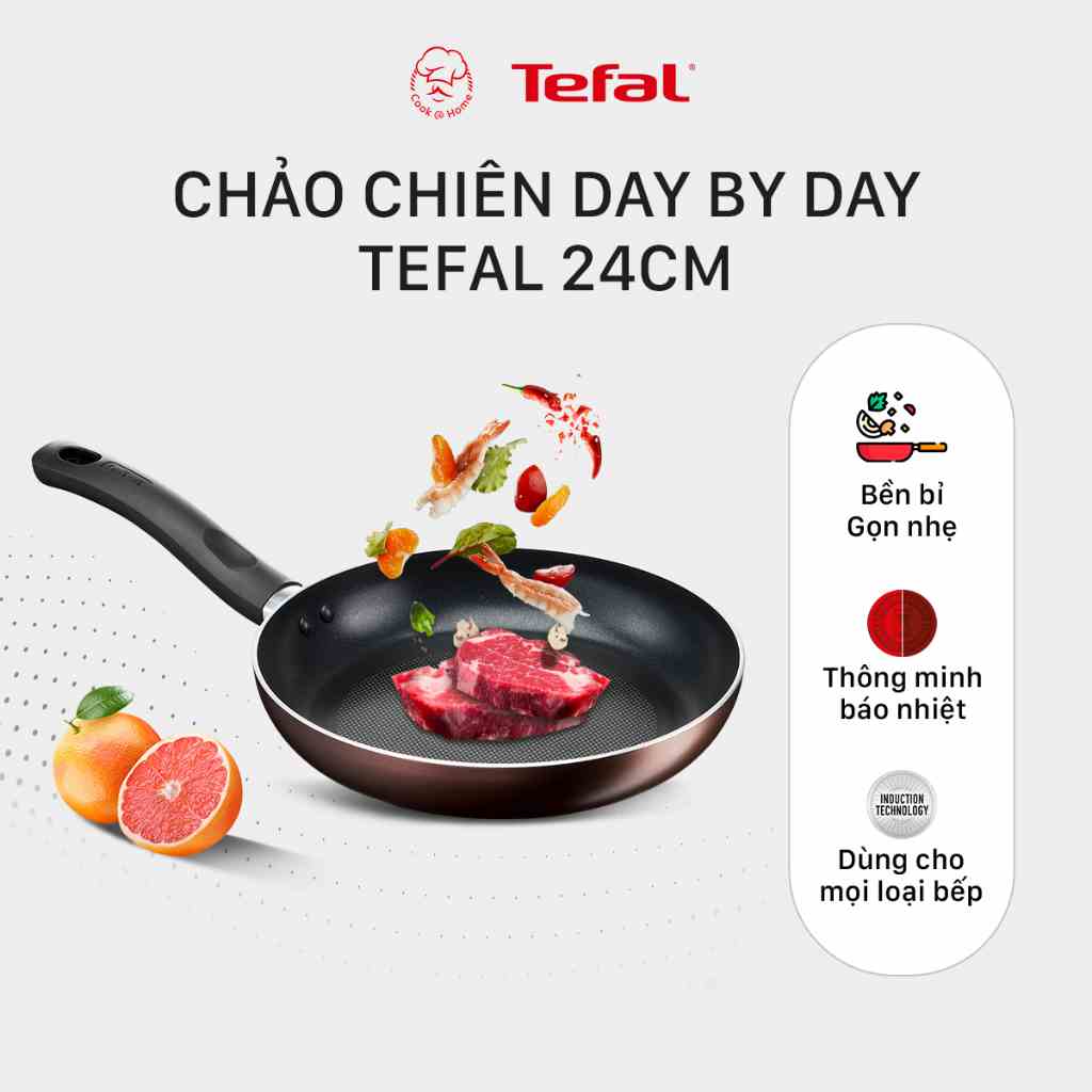 [Mã BMLTB200 giảm đến 100K đơn 499K] Chảo chống dính Tefal Day By Day dùng cho bếp từ size 24cm - Bảo hành 2 năm