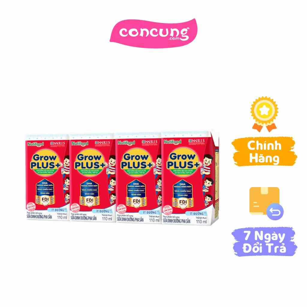 Sữa GrowPLUS+ ít đường 110ml (lốc 4 hộp)