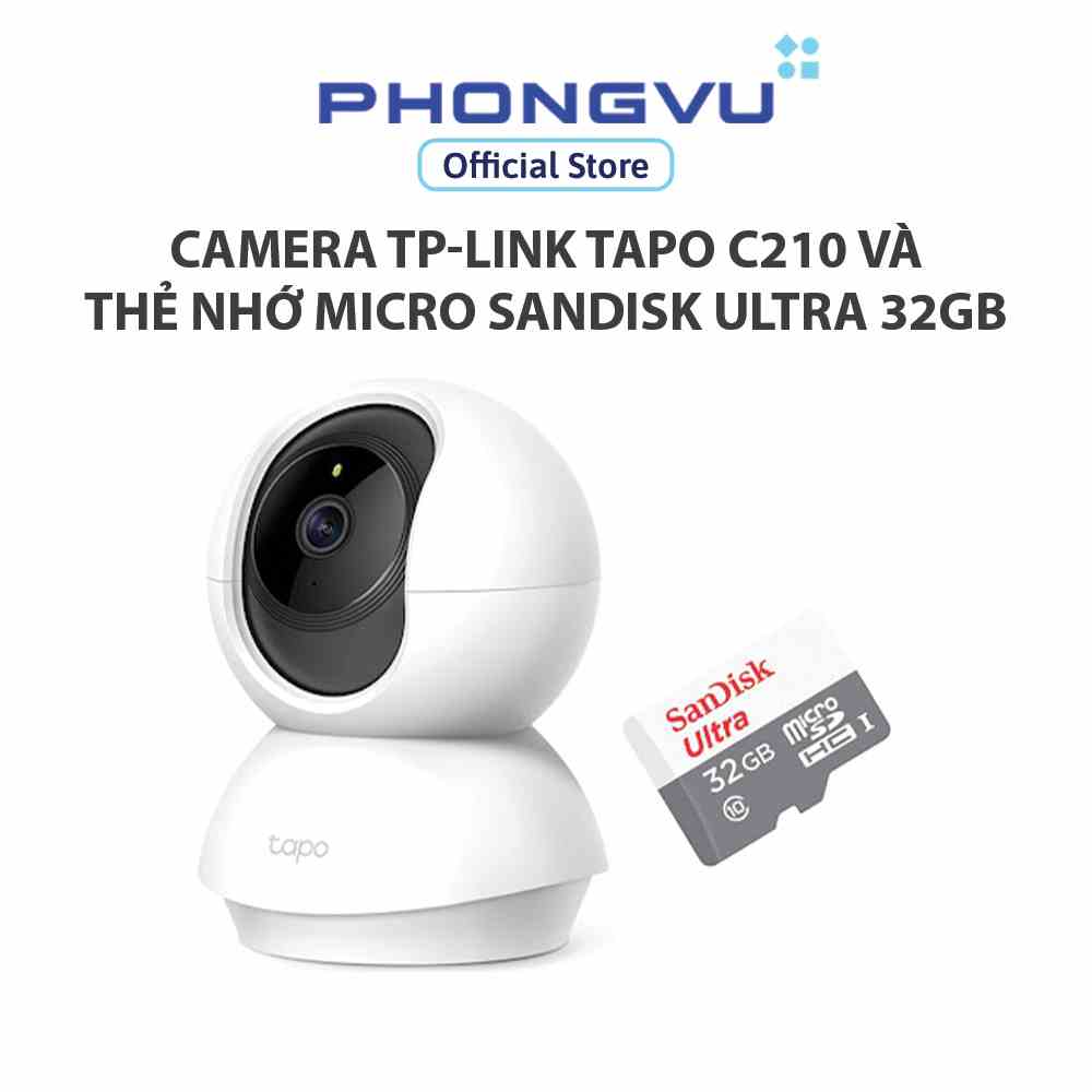 Combo Thiết bị quan sát/ Camera Tapo C210 + Thẻ nhớ Micro Sandisk Ultra 32GB- Bảo hành 12 tháng