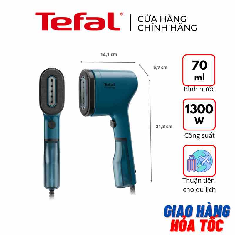 Bàn ủi hơi nước cầm tay Tefal Pure Pop DT2020E1 1300W - Xanh Mallard - Hàng chính hãng