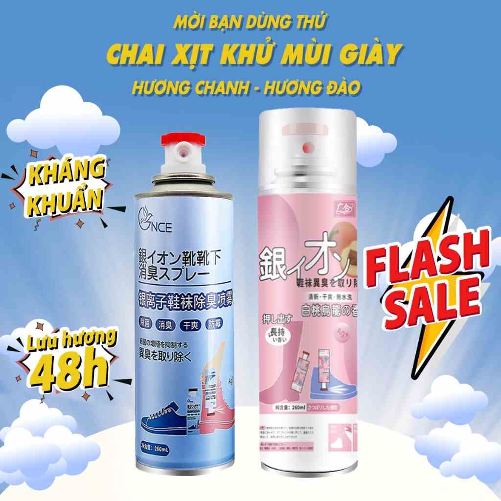 Chai xịt khử mùi hôi giày dép hương chanh đào nano kháng khuẩn, làm thơm tủ dầy, quần áo, vớ đi chân 260ml