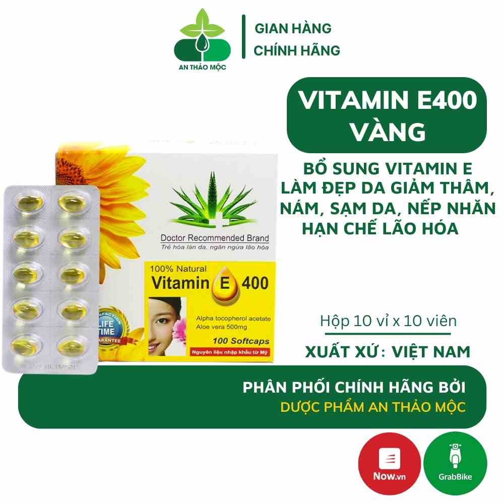 Viên uống đẹp da vitamin E vàng 400mcg giúp ngăn ngừa lão hóa giảm thâm sạm nám tàn nhang làm sáng da