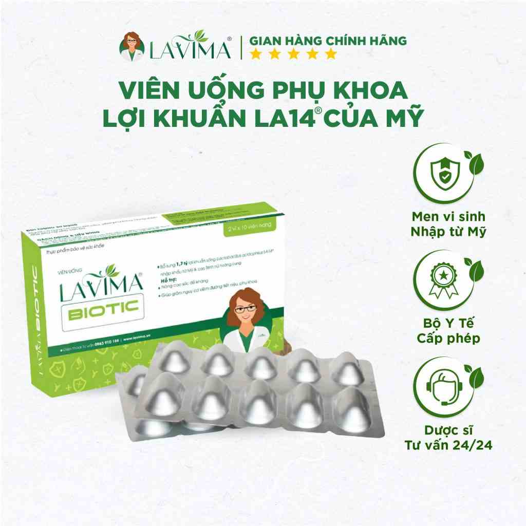 Viên Uống Phụ Khoa, Men Vi Sinh Vùng Kín LAVIMA BIOTIC 20 Viên, Giảm Khí Hư, Ngứa Rát, Ngăn Ngừa Tái Phá