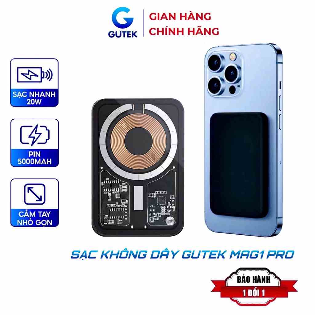 Sạc Dự Phòng Không Dây Sạc Nhanh Pin 5000mah Mini Nhỏ Gọn Cao Cấp Cho Điện Thoại – Gutek Mag1 Pro