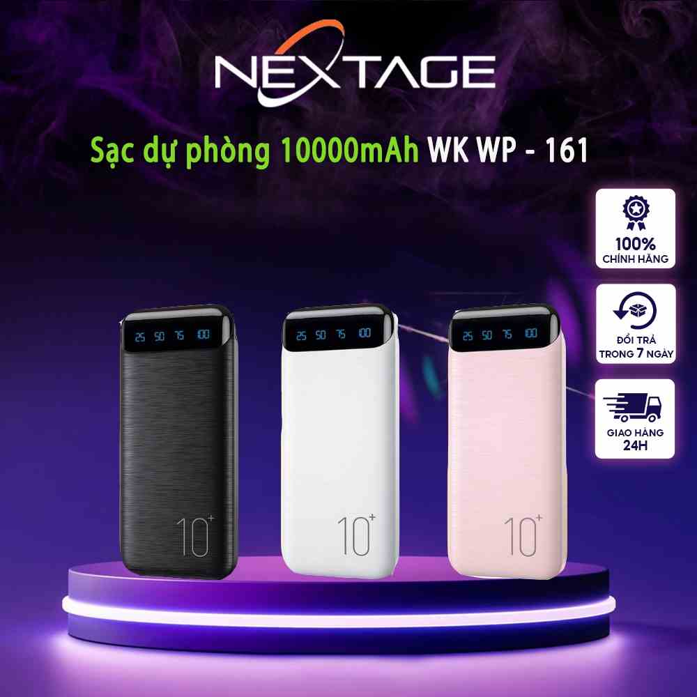 Pin Sạc Dự Phòng 10000mah WK WP-161 Sạc Dự Phòng Mini Chính Hãng NEXTAGE Sạc Nhanh 2.1A Lõi Lithium Polymer Bền Bỉ