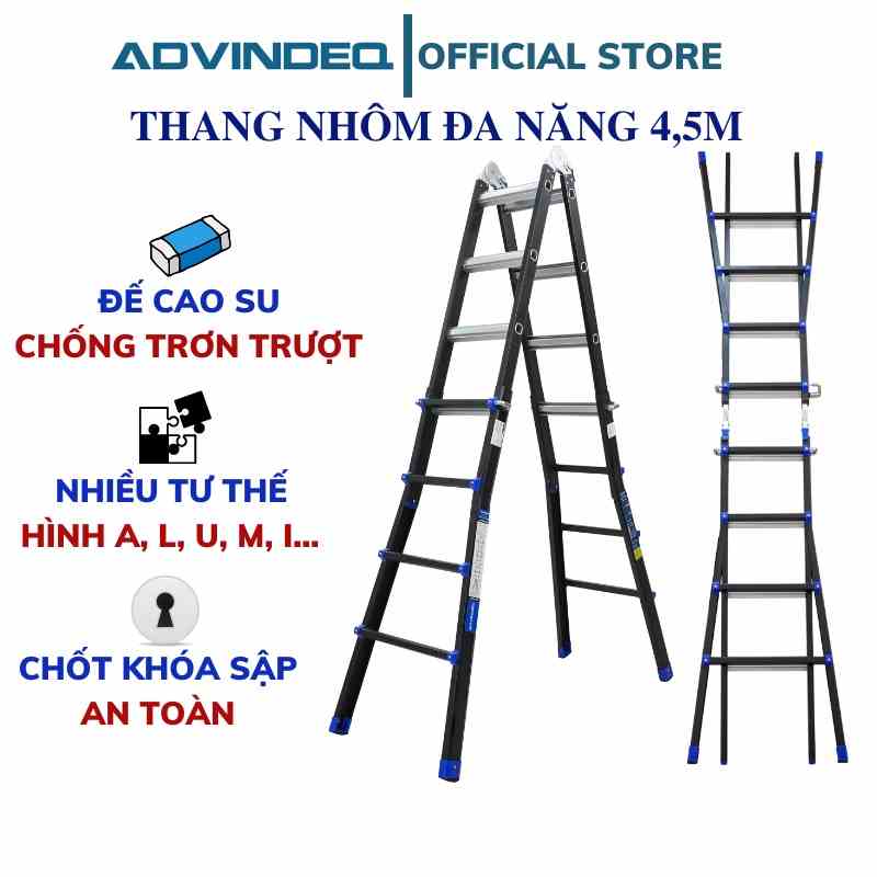 Thang Nhôm nhập khẩu 4 Đoạn ADVINDEQ AML44 Gấp và rút đa năng - Cao tối đa 4,5m - Gấp nhiều tư thế