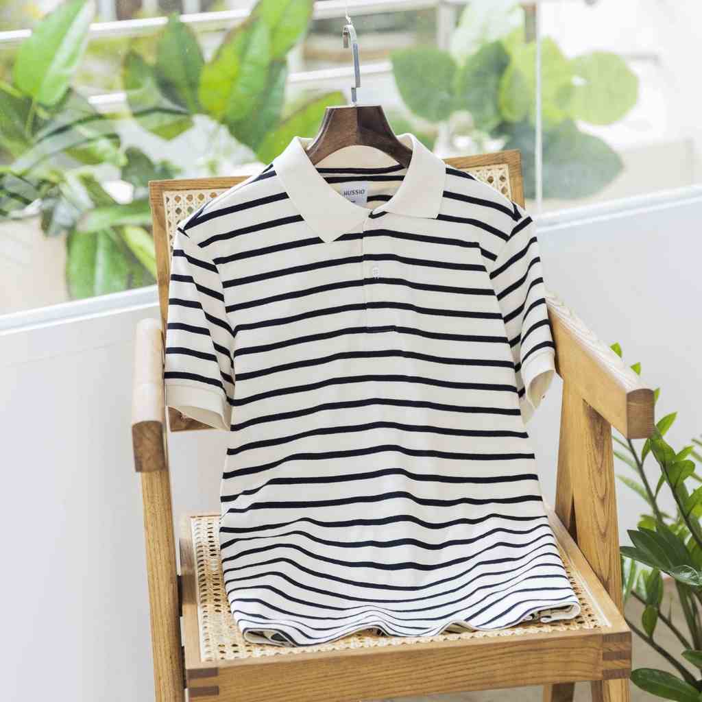 Áo Polo nam tay ngắn WHITE STRIPED vải Cotton Single sọc năng động, thanh lịch, sang trọng - HUSSIO