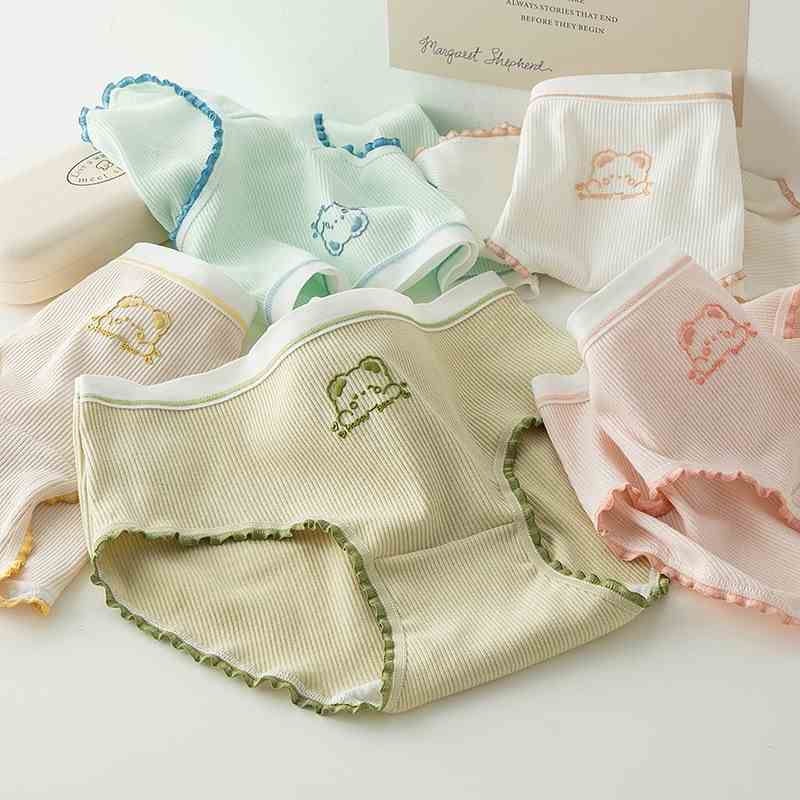 Quần lót AIJOLEN vải cotton thoáng khí lưng vừa màu trơn in họa tiết hoạt hình dễ thương cho nữ