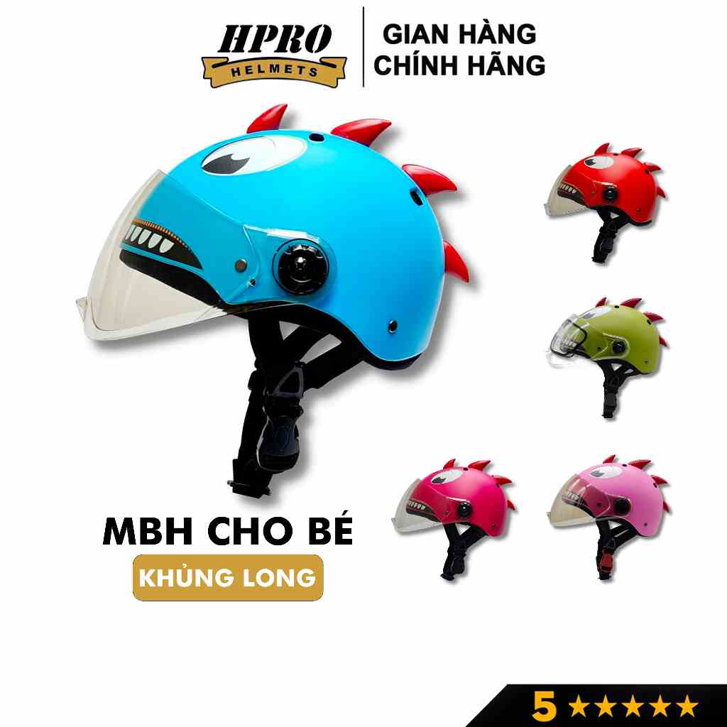 Mũ bảo hiểm cho bé Hpro helmet có kính, siêu nhẹ, họa tiết khủng long cute, đáng yêu cho trẻ em từ 3-9 tuổi