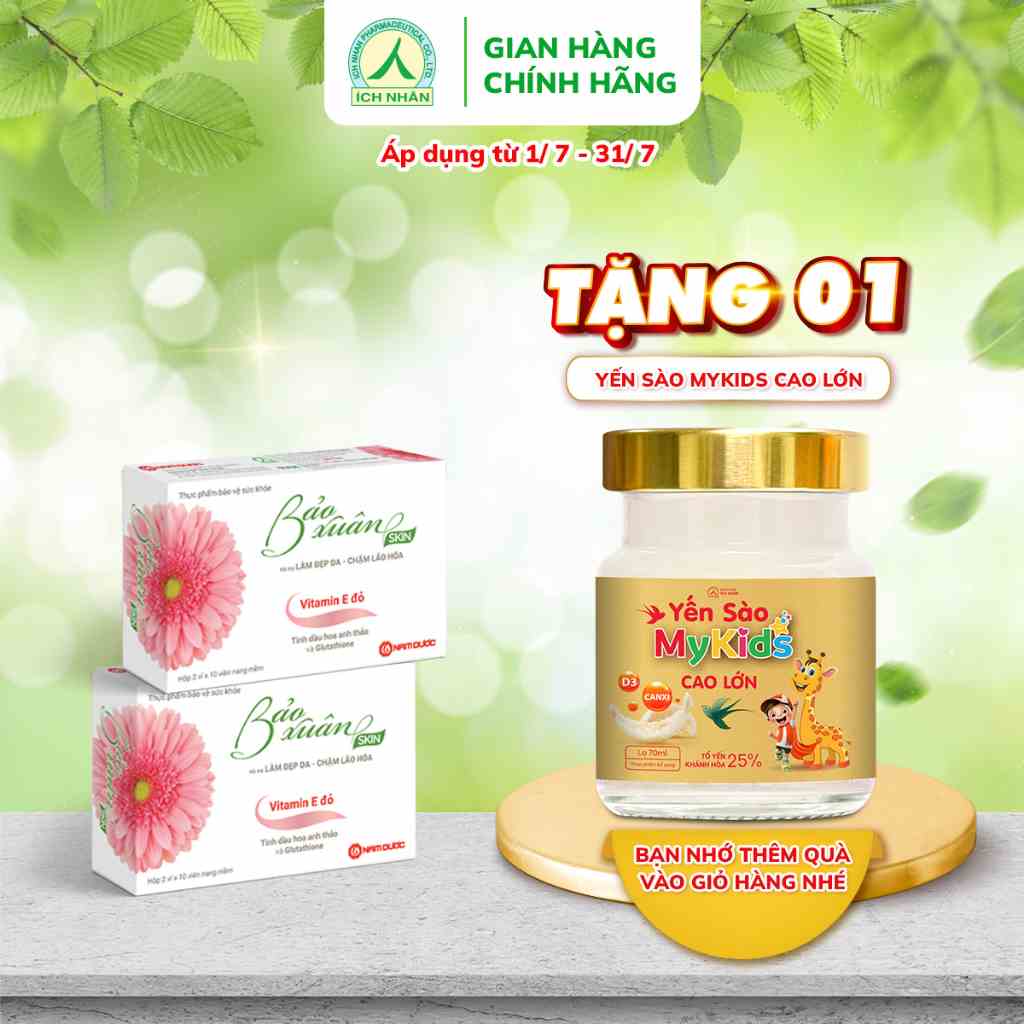 Combo 2 hộp viên Uống Trắng Da Bảo Xuân Skin - Hỗ Trợ Làm Đẹp, Giảm Nếp Nhăn Và Tắng Cường Nội Tiết Tố Nữ - Hộp 20 Viên