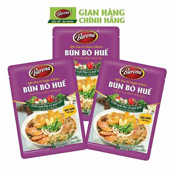 Combo 3 Gói Gia Vị Bún Bò Huế Barona 110g ướp ngon chuẩn vị không cần nêm nếm